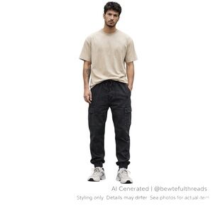 Elwood Cargo Jogger Pants Charcoal Utility Streetwear Elastic Waist M-L